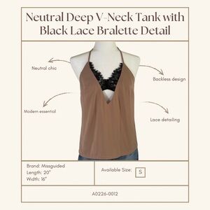 Missguided Brown V-Neck Tank with Black Lace
